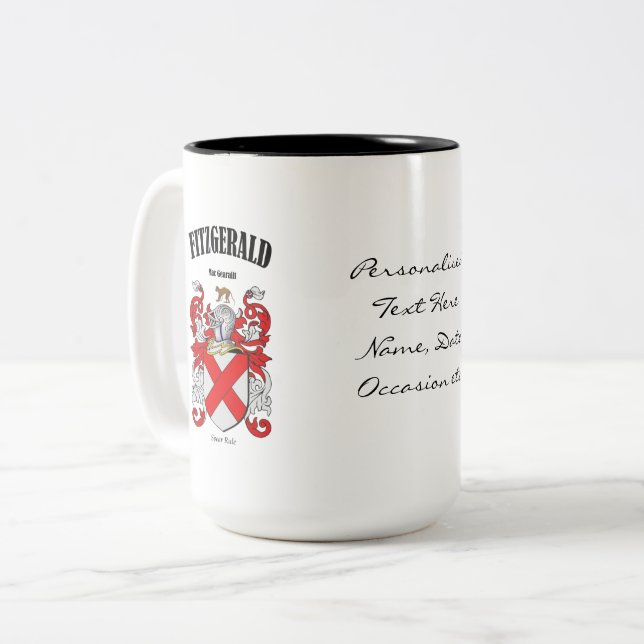 Fitzgerald Family Crest, Translation & Meaning Two-Tone Coffee Mug (Front Left)