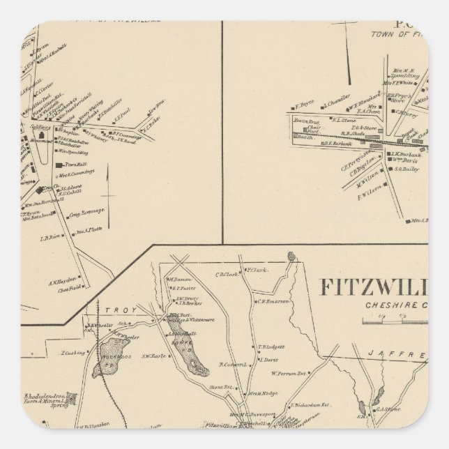 Fitzwilliam, Cheshire Co Square Sticker (Front)