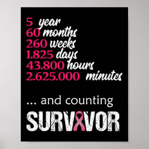 Five 5 Year Survivor Breast Cancer Awareness Gift Poster