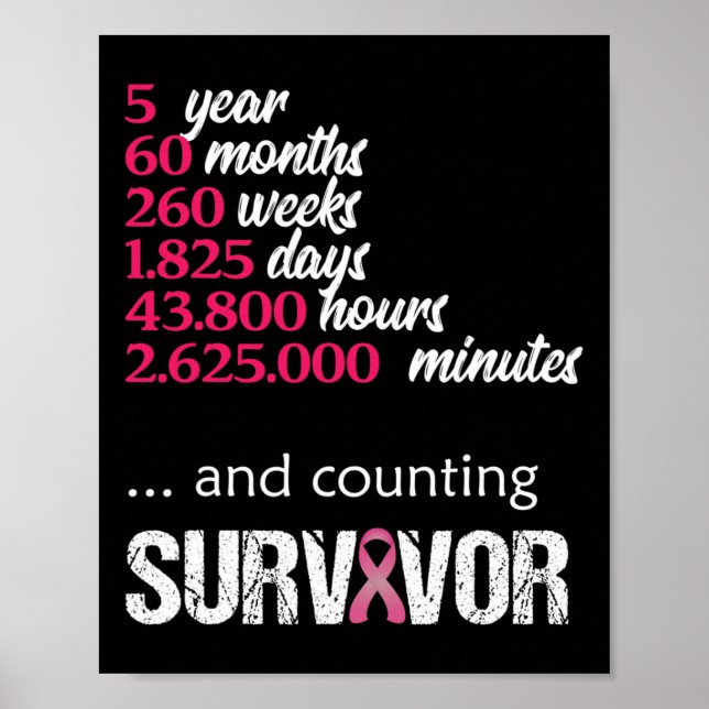 Five 5 Year Survivor Breast Cancer Awareness Gift  Poster (Front)