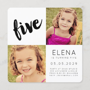 FIVE 5th Birthday Boy Girl Photo Card