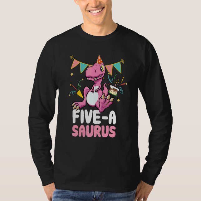 Five A Saurus Dinosaur  Cute Kiddo Rex T-Shirt (Front)