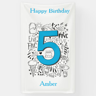 FIVE age 5th Blue  birthday card Banner