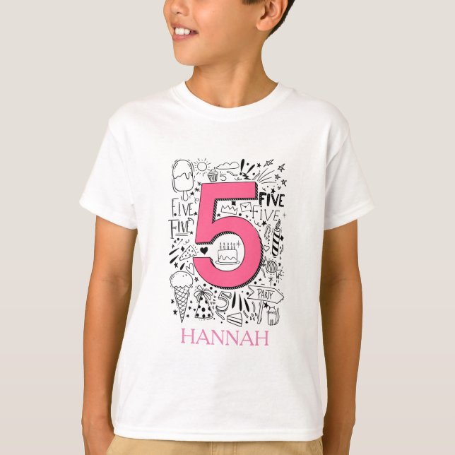 FIVE age 5th pink  birthday card T-Shirt (Front)