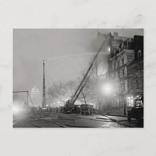 Five Alarm Fire at Night, 1925 Postcard (Front)