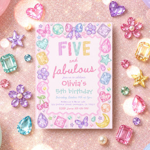 Five And Fabulous Whimsical Gemstone 5th Birthday Invitation