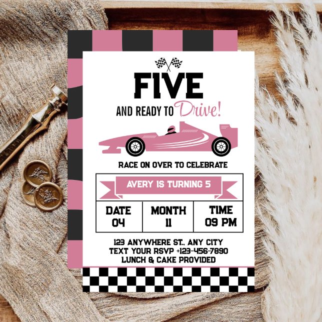 Five And Ready To Drive Girl 5th Birthday Party Invitation (Creator Uploaded)