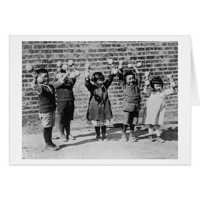 Five Asian Children holding up Barbells (Front Horizontal)