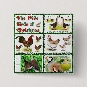 Five Birds of Christmas 15 Cm Square Badge
