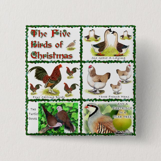 Five Birds of Christmas 15 Cm Square Badge (Front)