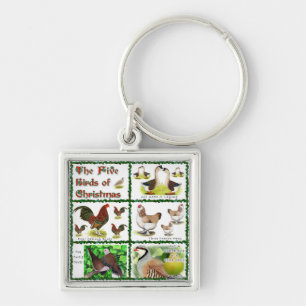 Five Birds of Christmas Key Ring
