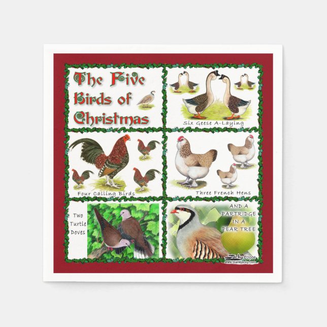 Five Birds of Christmas Napkin (Front)