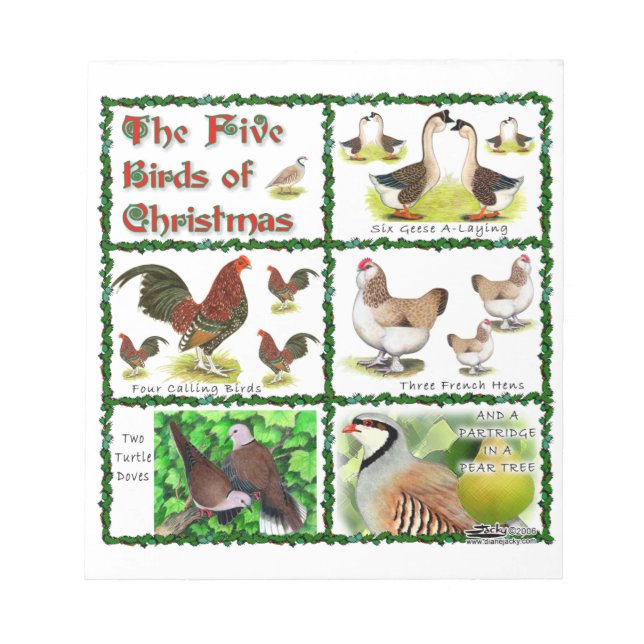 Five Birds of Christmas Notepad (Front)