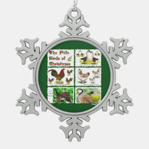 Five Birds of Christmas Snowflake Pewter Christmas Ornament