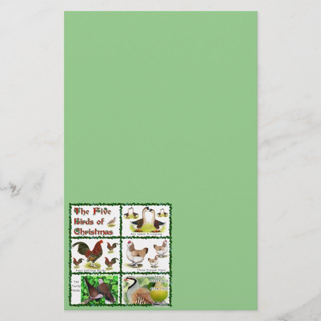 Five Birds of Christmas Stationery (Front)