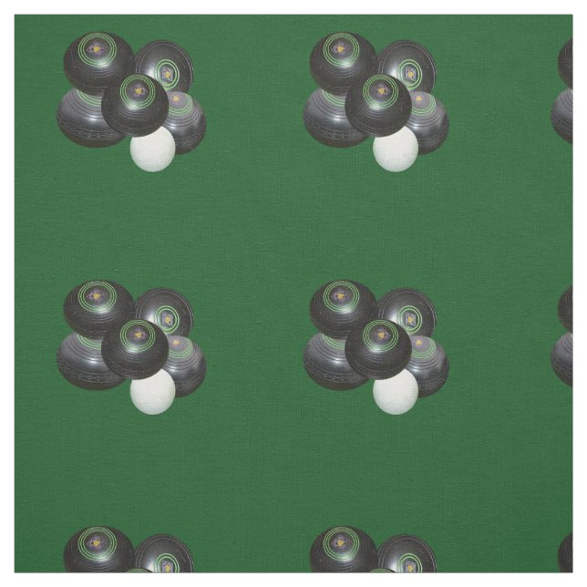 Five Black Lawn Bowls And Jack Pattern, Fabric (Swatch)