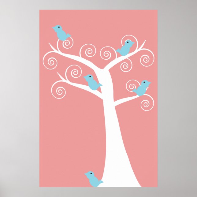 Five Blue Birds in a Tree Poster (Front)