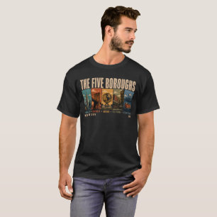 Five Boroughs New York City NYC Illustration Retro T-Shirt