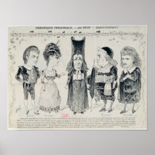 Five caricatures of the cast of a French Poster