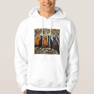 Five Cats on a Tree Branch Stained Glass Style Hoodie
