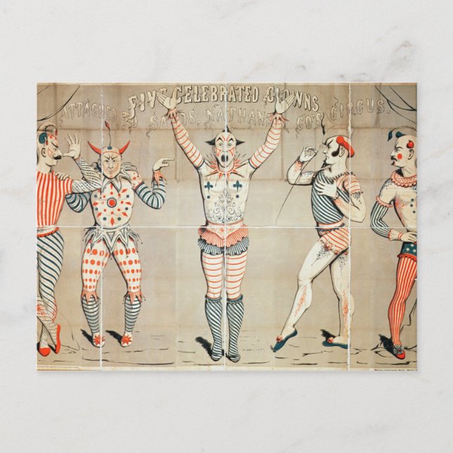 Five Celebrated Clowns Attached to Sands Postcard (Front)