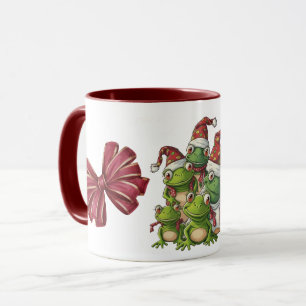 Five Christmas Frogs with Santa Hat Mug