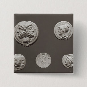 Five coins 15 cm square badge