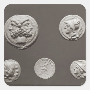 Five coins square sticker