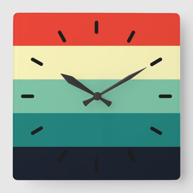 Five Colour Combo - Blue Aqua Green Yellow Red Square Wall Clock (Front)