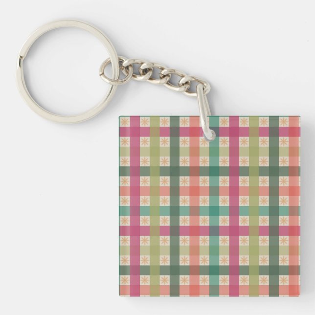 Five-Colour Gingham Pattern plus Snowflakes Key Ring (Front)