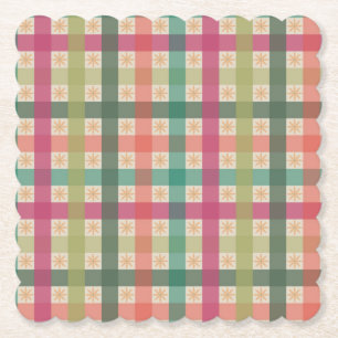 Five-Colour Gingham Pattern plus Snowflakes Paper Coaster