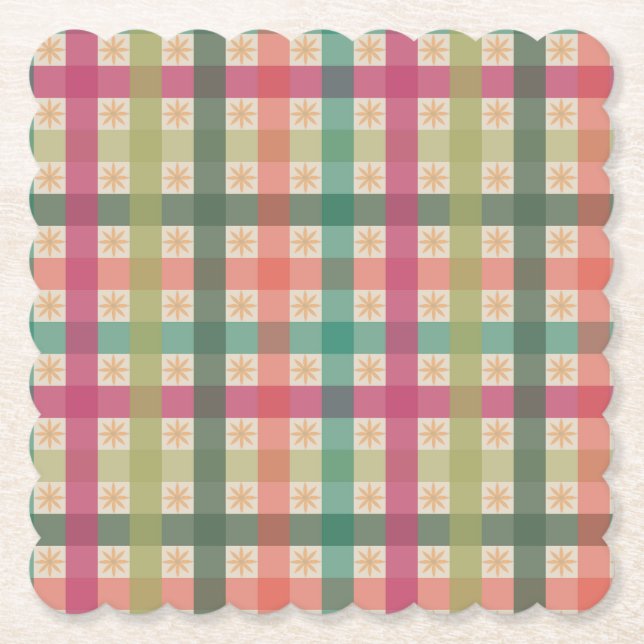 Five-Colour Gingham Pattern plus Snowflakes Paper Coaster (Front)