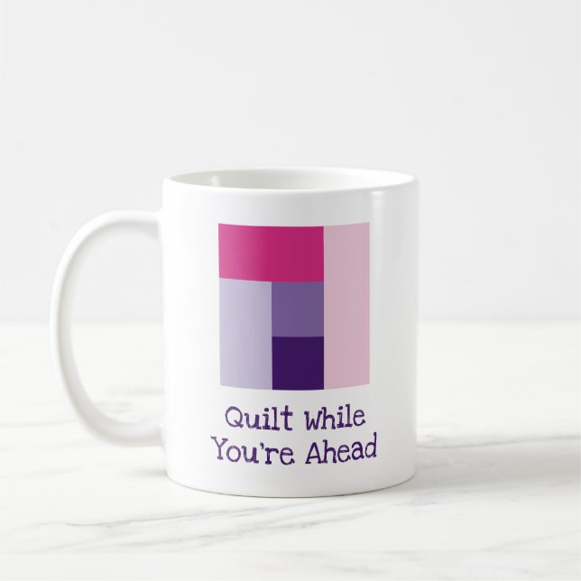Five Colour Quilting Pun Log Cabin Quilt Block Coffee Mug (Left)