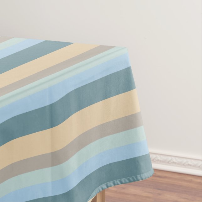 Five Colour Striped Blue Brown Sand Beige Turquois Tablecloth (In Situ)