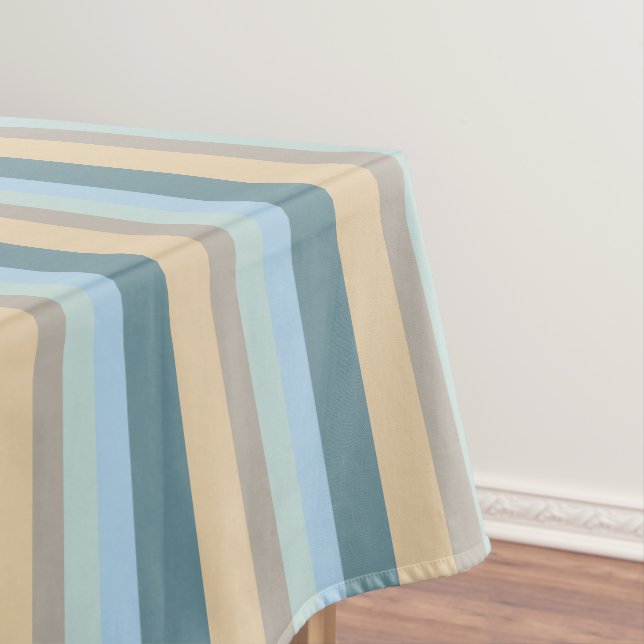 Five Colour Striped Blue Brown Sand Beige Turquois Tablecloth (In Situ)