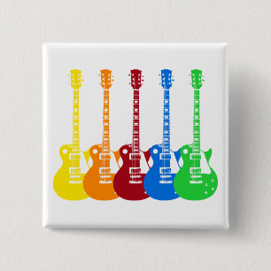 Five Colourful Electric Guitars 15 Cm Square Badge