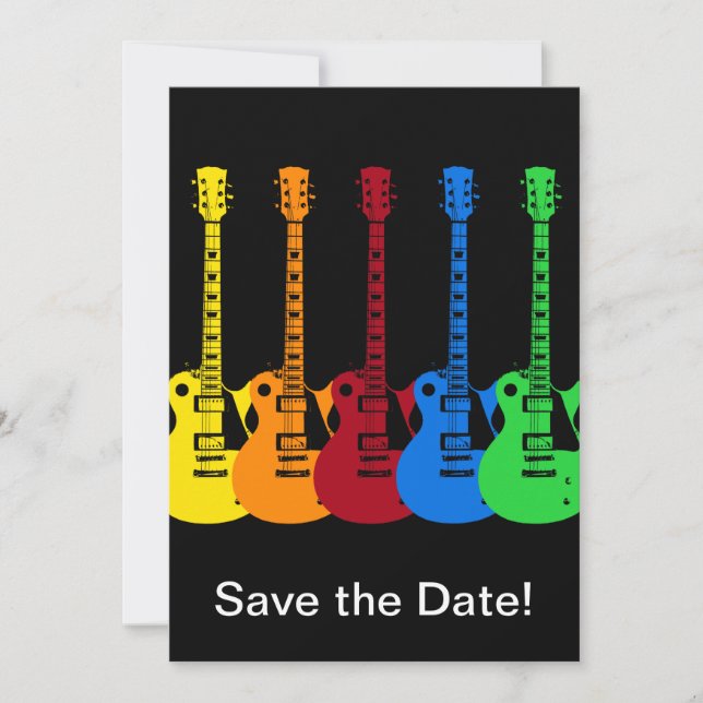 Five Colourful Electric Guitars  Save The Date (Front)