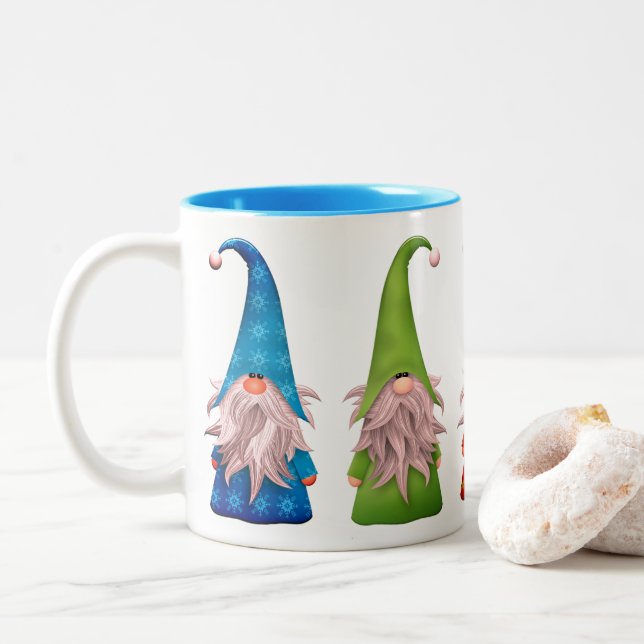 Five Colourful Holiday Gnome's  Two-Tone Coffee Mug (With Donut)