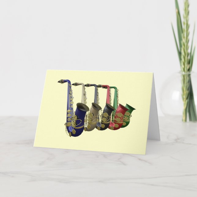 Five Colourful Saxophones Card (Front)