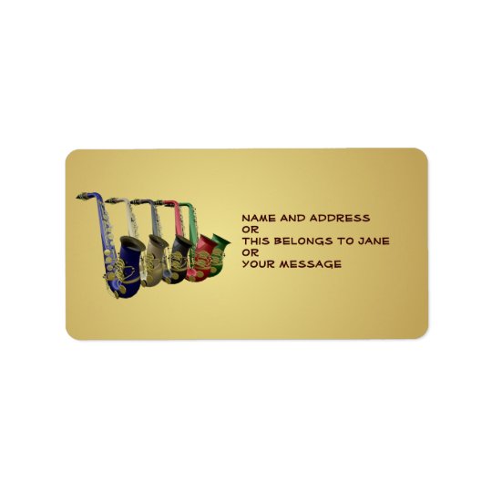 Five Colourful Saxophones Name Gift Tag Bookplates Address Label