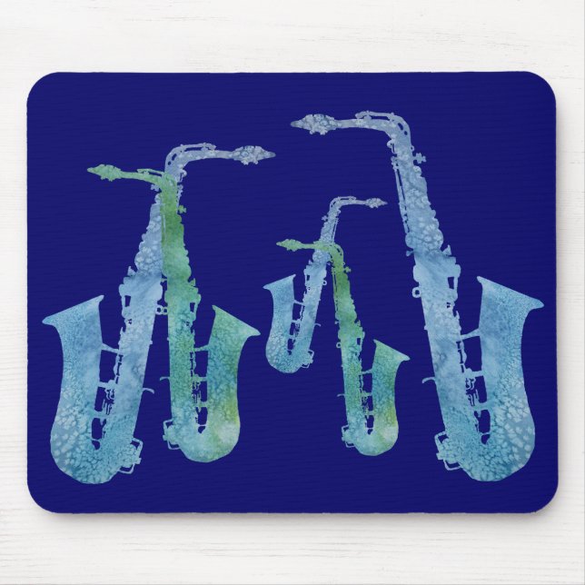 Five Cool Blue Saxes Mouse Pad (Front)