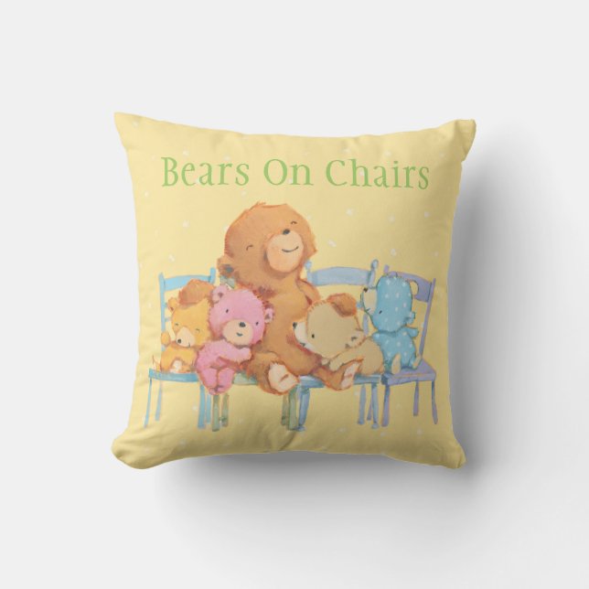 Five Cuddly and Colourful Bears On Chairs Cushion (Front)