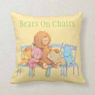 Five Cuddly and Colourful Bears On Chairs Cushion