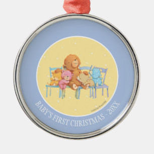 Five Cuddly and Colourful Bears On Chairs Metal Tree Decoration