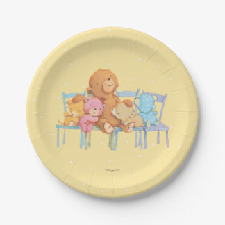 Five Cuddly and Colourful Bears On Chairs Paper Plate