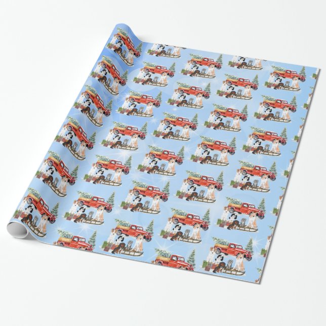 Five Cute Dogs Festive Christmas Dog Gift Wrap (Unrolled)