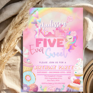 five ever Sweet Girl 5th Birthday  Invitation