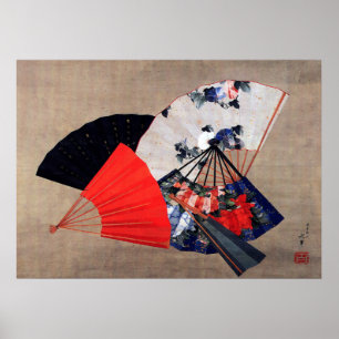 Five Fans, Hokusai Poster