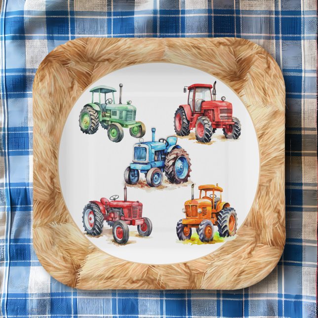 Five Farm Tractors Birthday Party Paper Plate (Creator Uploaded)