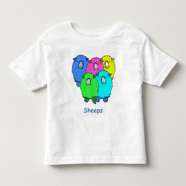 Five fat fluffy coloured cartoon style sheep toddler T-Shirt (Front)